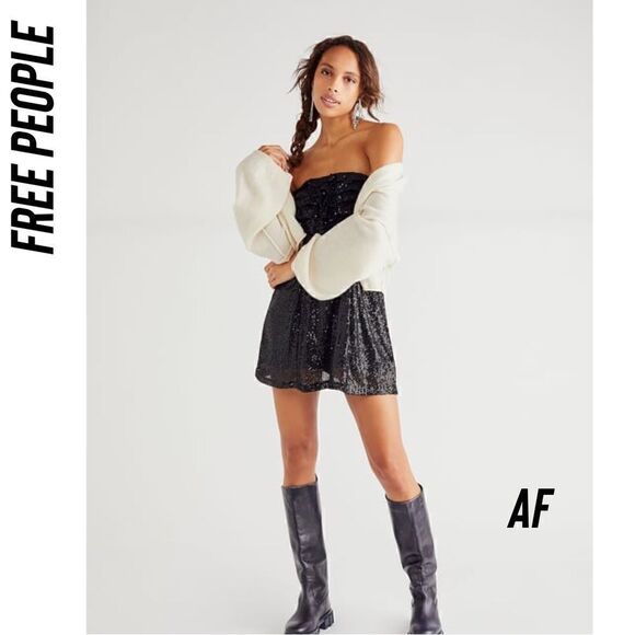 FREE PEOPLE FRIDA SEQUINED STRAPLESS MINI DRESS IN BLACK - Picture 3 of 7